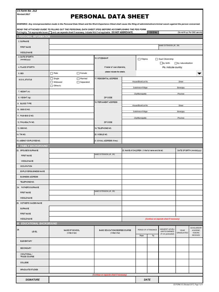 Personal Data Sheet Template | PDF | Government | Justice