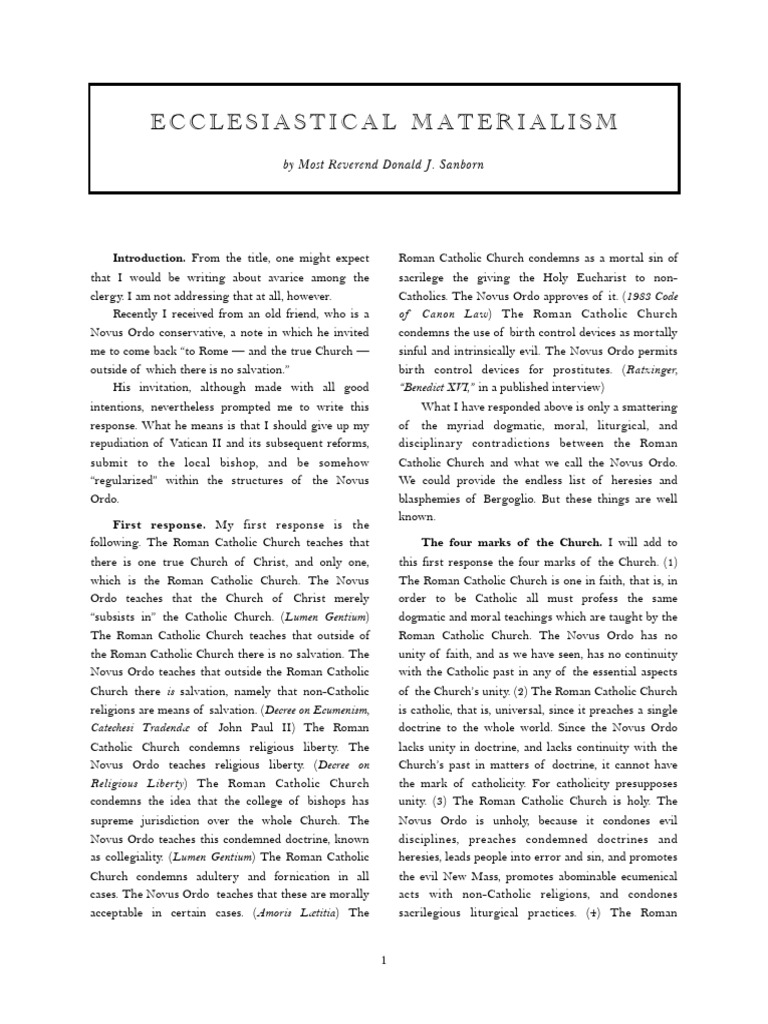 Ecclesiastical Materialism Article Sanborn 2017 | PDF | Catholic Church ...