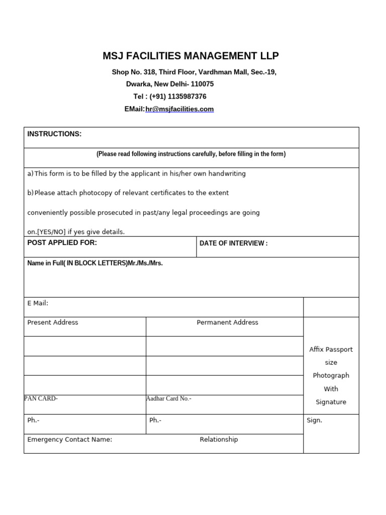 Employee Joining Form Template | PDF