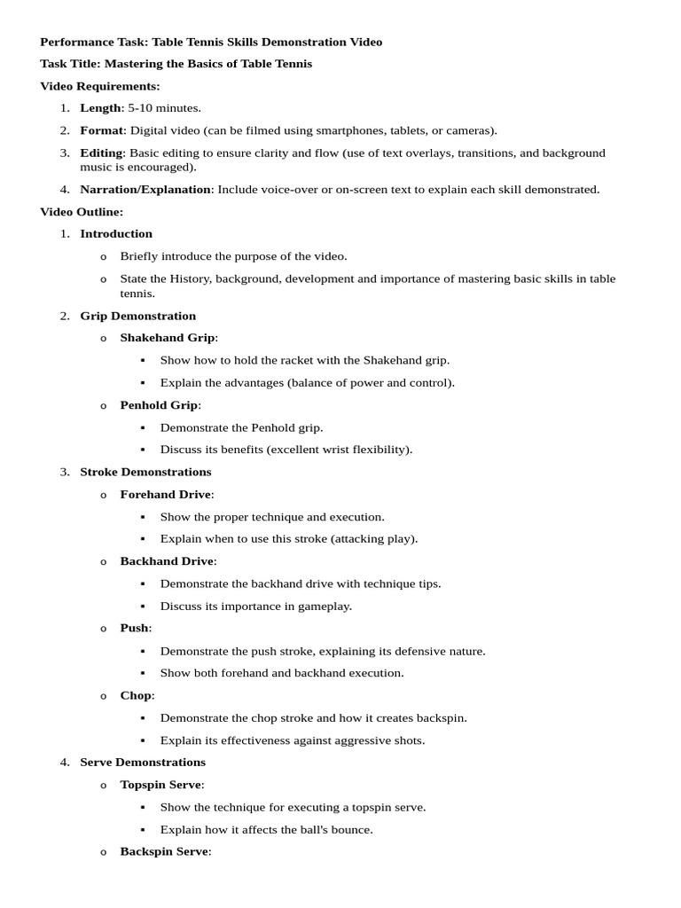 FINALS TABLE TENNIS Performance Task | PDF | Table Tennis | Indoor Sports