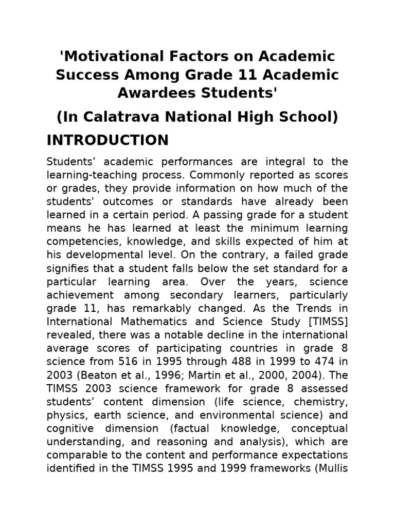 Motivational Factors in Grade 11 Success | PDF | Motivational | Motivation
