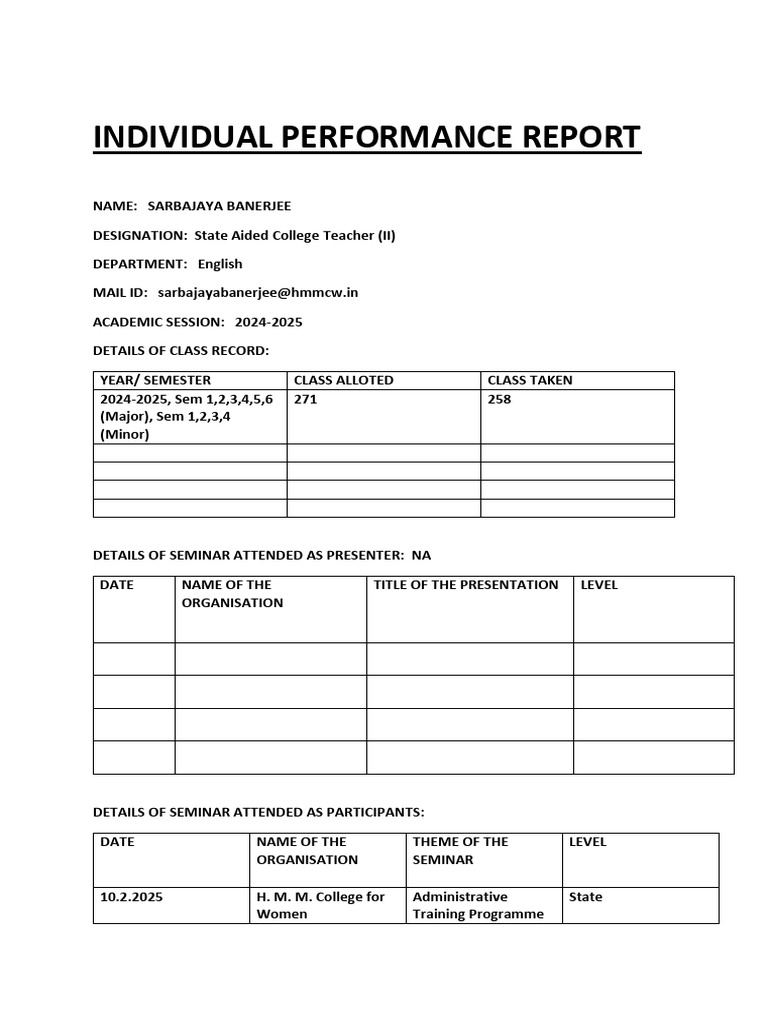 Individual Performance Report 2024-2025 | PDF