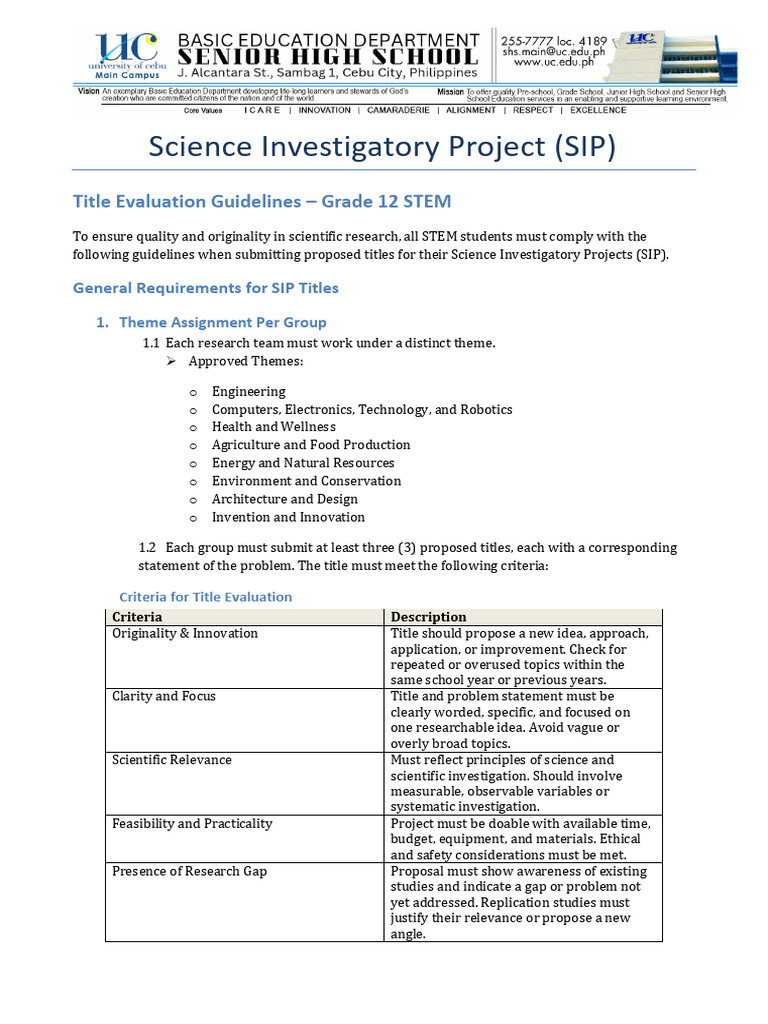 SIP Title Evaluation Guidelines | PDF | Science | Scientific Method