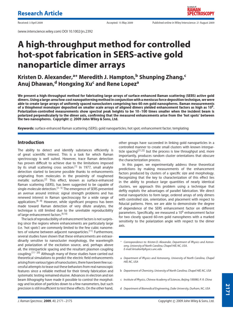 J Raman Spectroscopy - 2009 - Alexander - A High Throughput Method For ...
