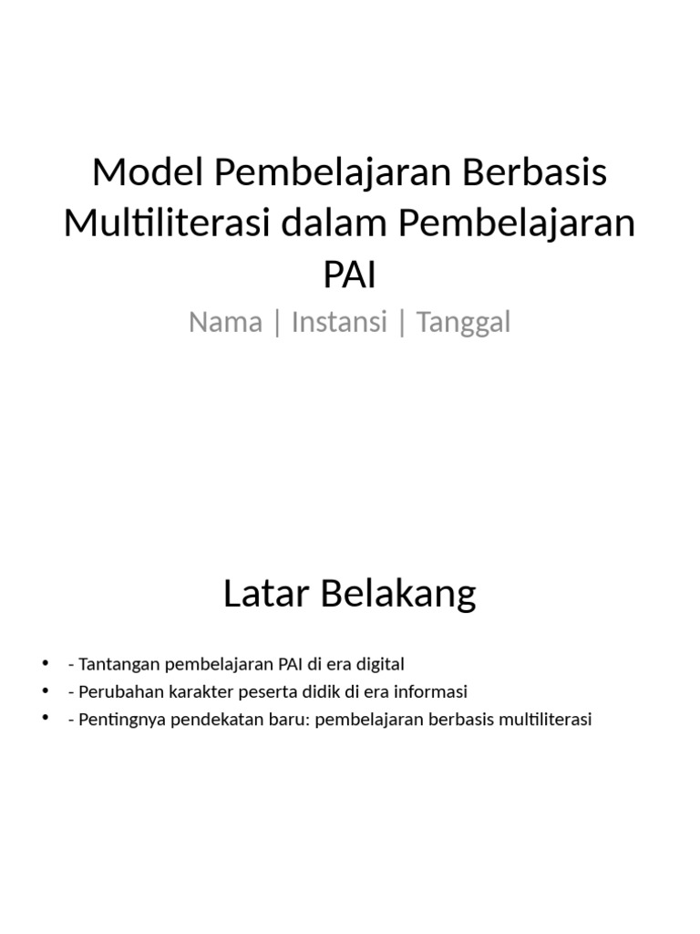 Pembelajaran PAI Berbasis Multiliterasi | PDF