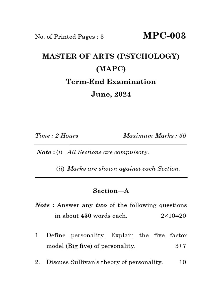 Personality Theories and Assessment Exam | PDF
