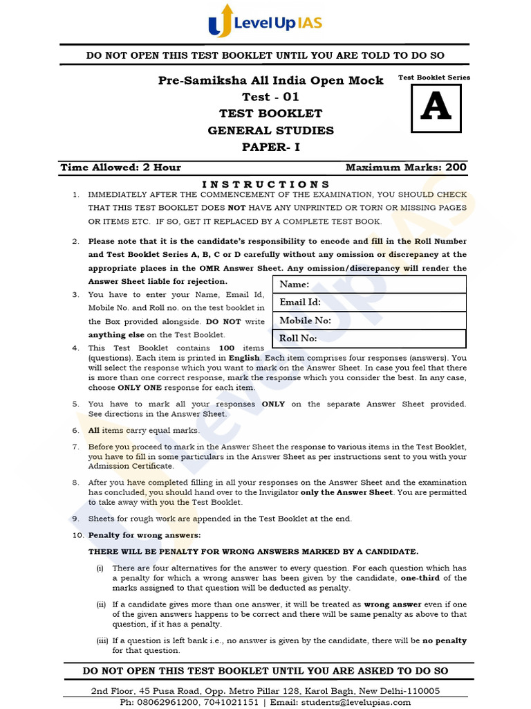 Pre-Samiksha All India Mock Test 01 | PDF | Elections | Ecosystem