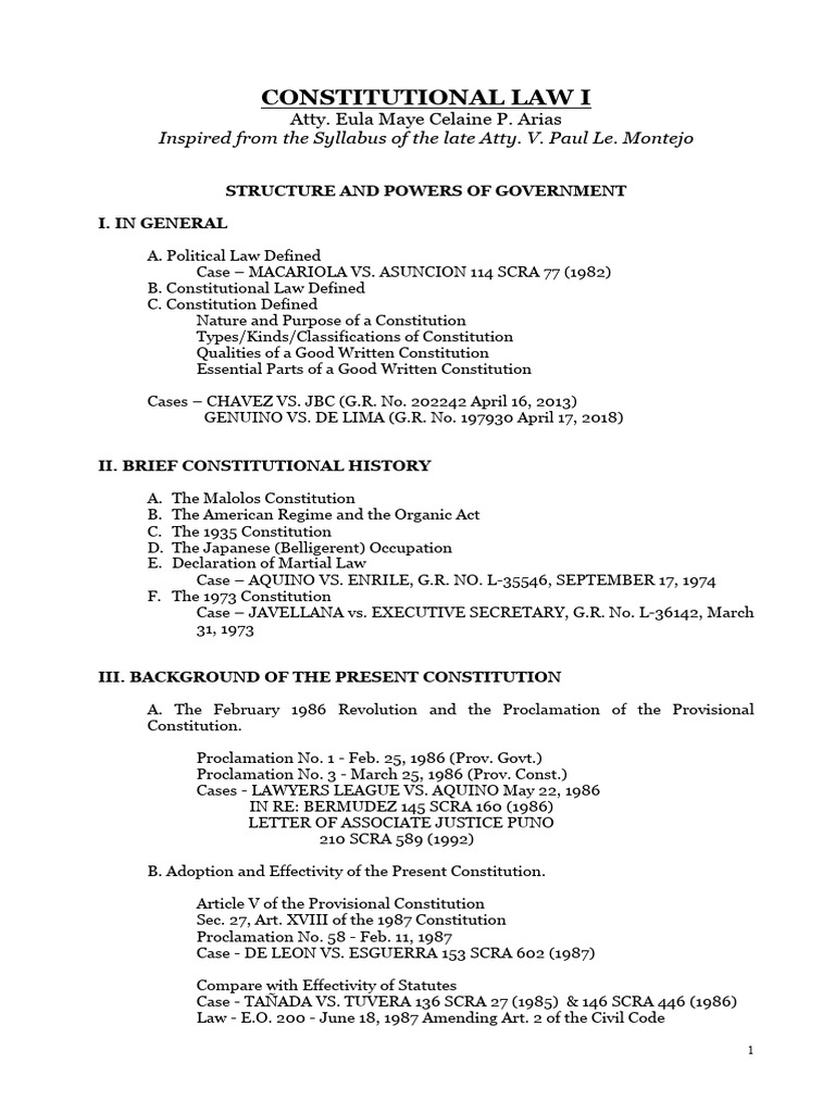 Constitutional Law Overview and Cases | PDF | Government | Philippines