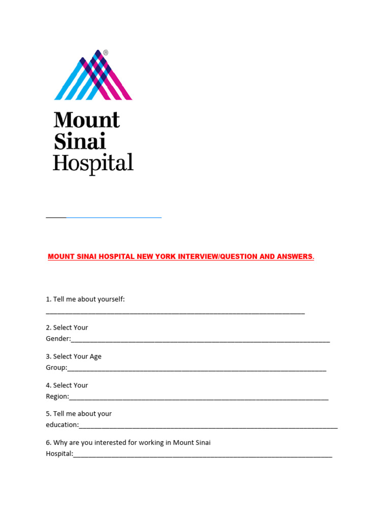 Mount Sinai Hospital Interview Questions | PDF | Chess Theory | Chess