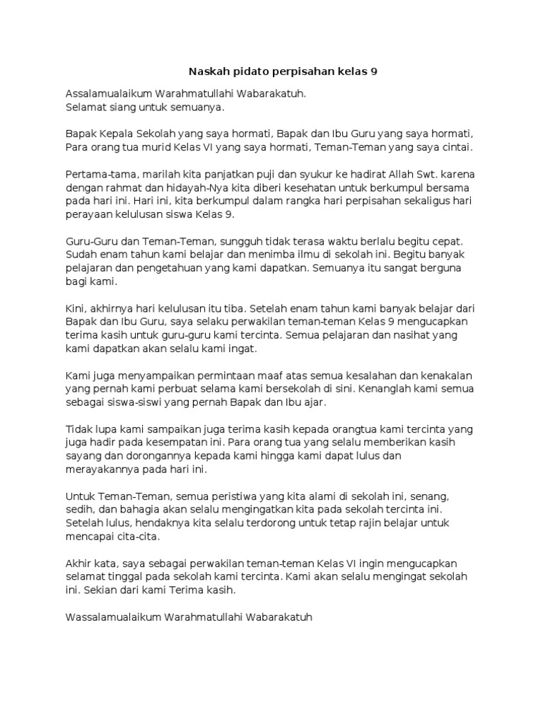 Naskah Pidato Perpisahan Kelas 9 Pdf