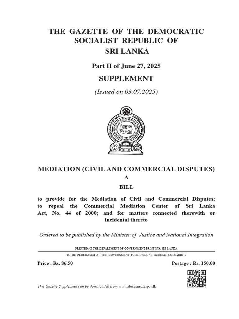 Mediation Act for Civil Disputes 2025 | PDF | Mediation | Arbitration