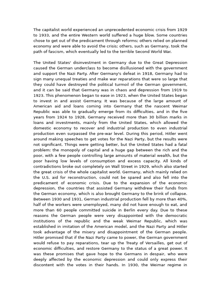 The Capitalist World Experienced An Unprecedented Economic Crisis From ...