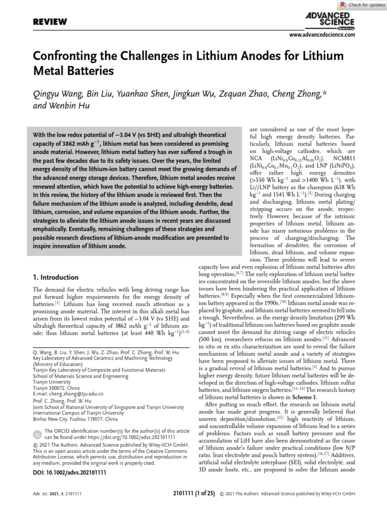 2021, As - Confronting The Challenges in Lithium Anodes For Lithium ...