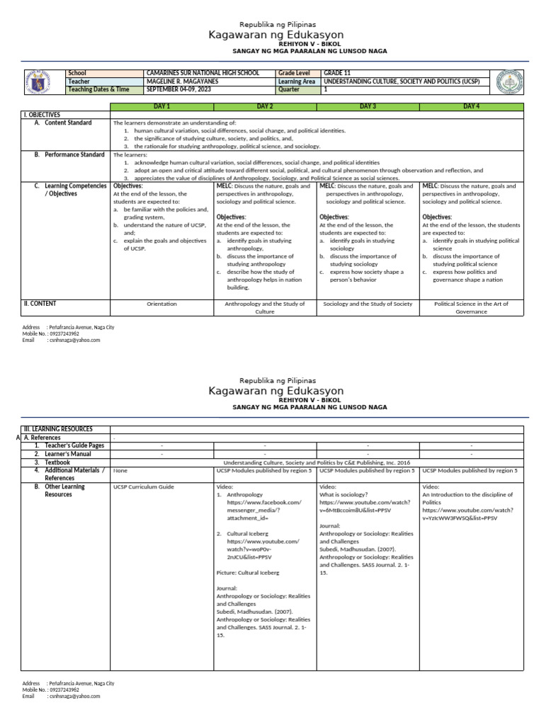 UCSP Lesson Plan for Grade 11 Students | PDF | Sociology | Science