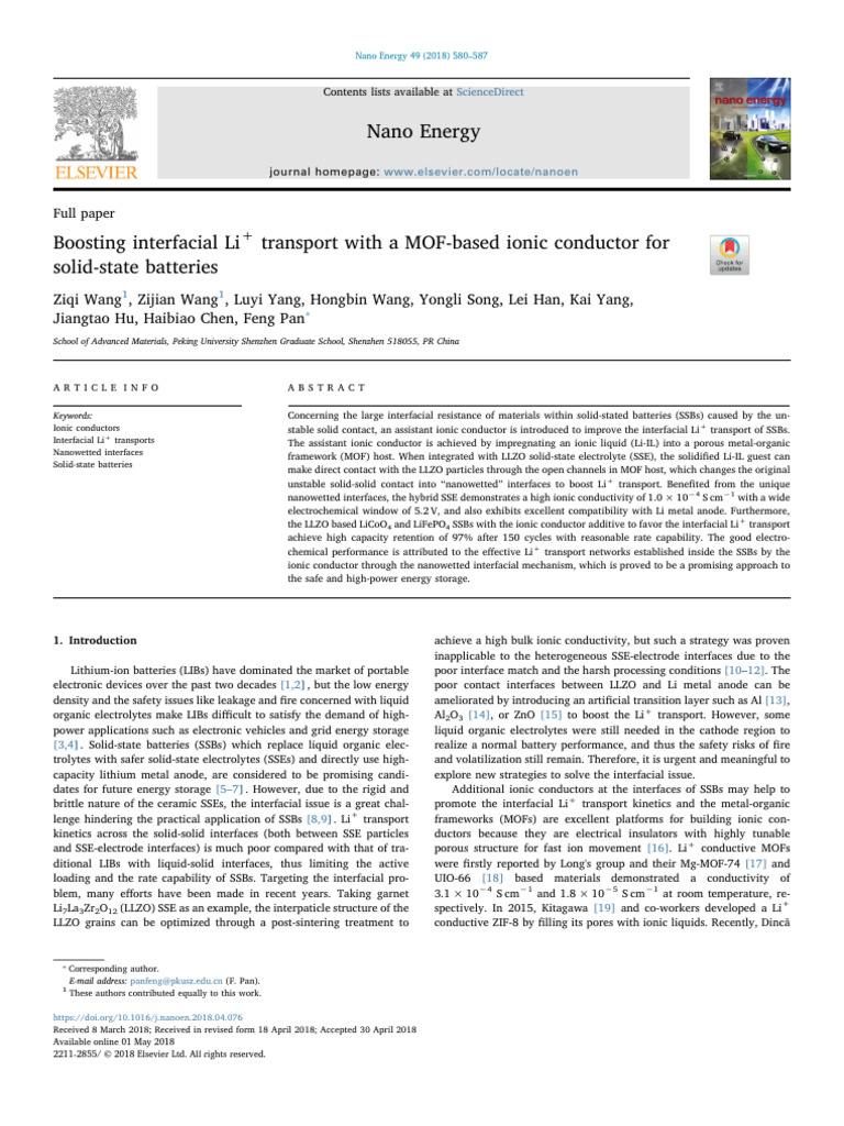 2019, Nano Ener. - Boosting Interfacial Li+ Transport With A MOF-based ...