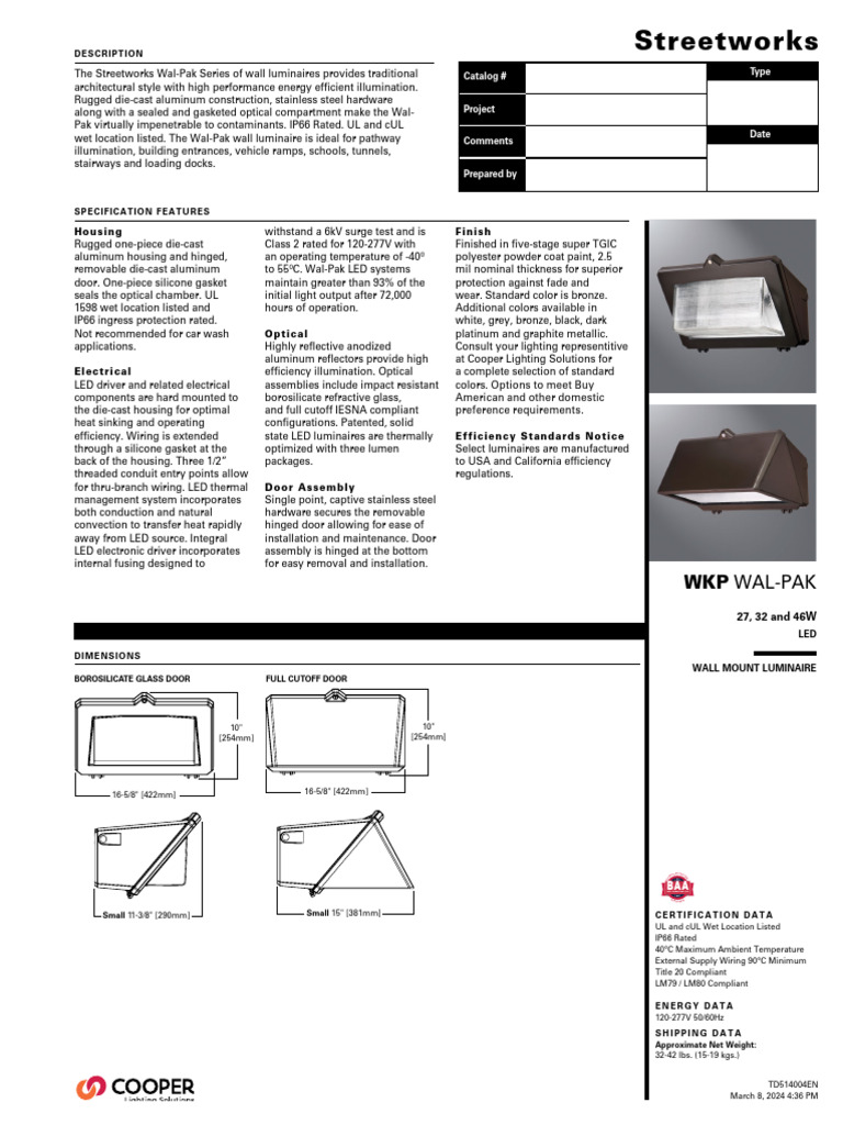 Wal-Pak LED Wall Luminaire Overview | PDF | Light Emitting Diode | Lighting