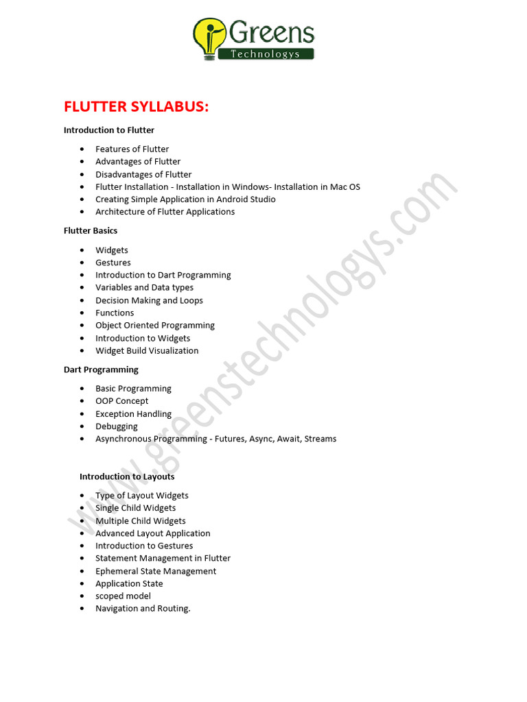 Flutter Course Syllabus Overview | PDF