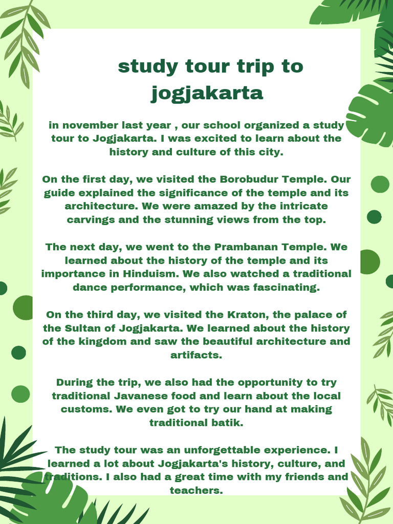 Jogjakarta Study Tour Highlights | PDF