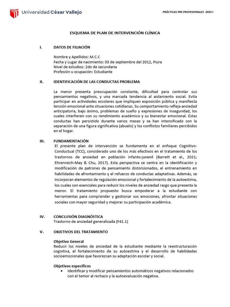Plan de Intervención para Ansiedad Infantil | PDF | Las emociones ...