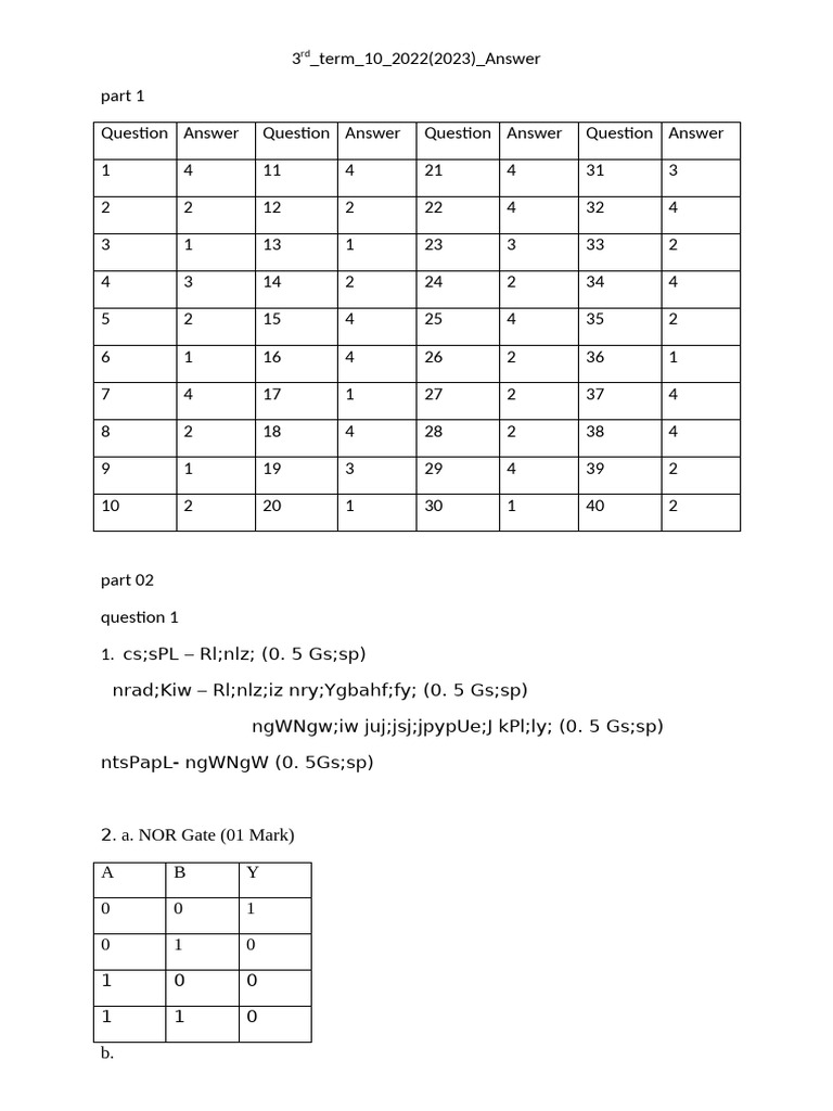 3rd Term 2022 Answer Key | PDF | Chess Theory | Chess