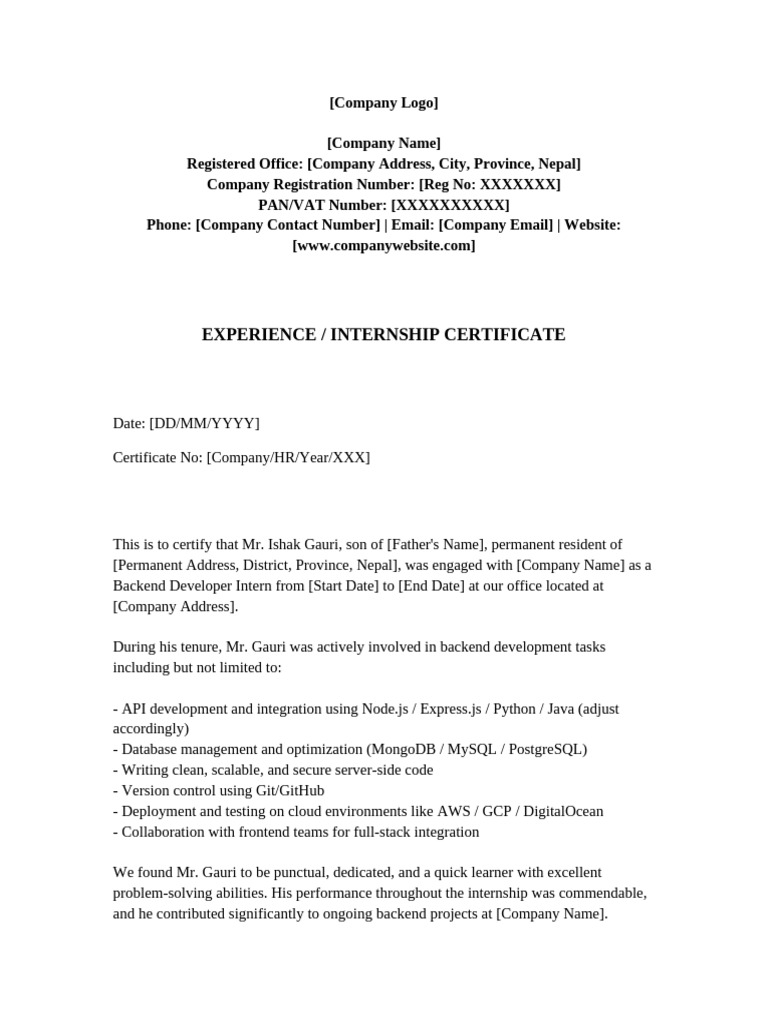 Internship Certificate for Mr. Ishak Gauri | PDF