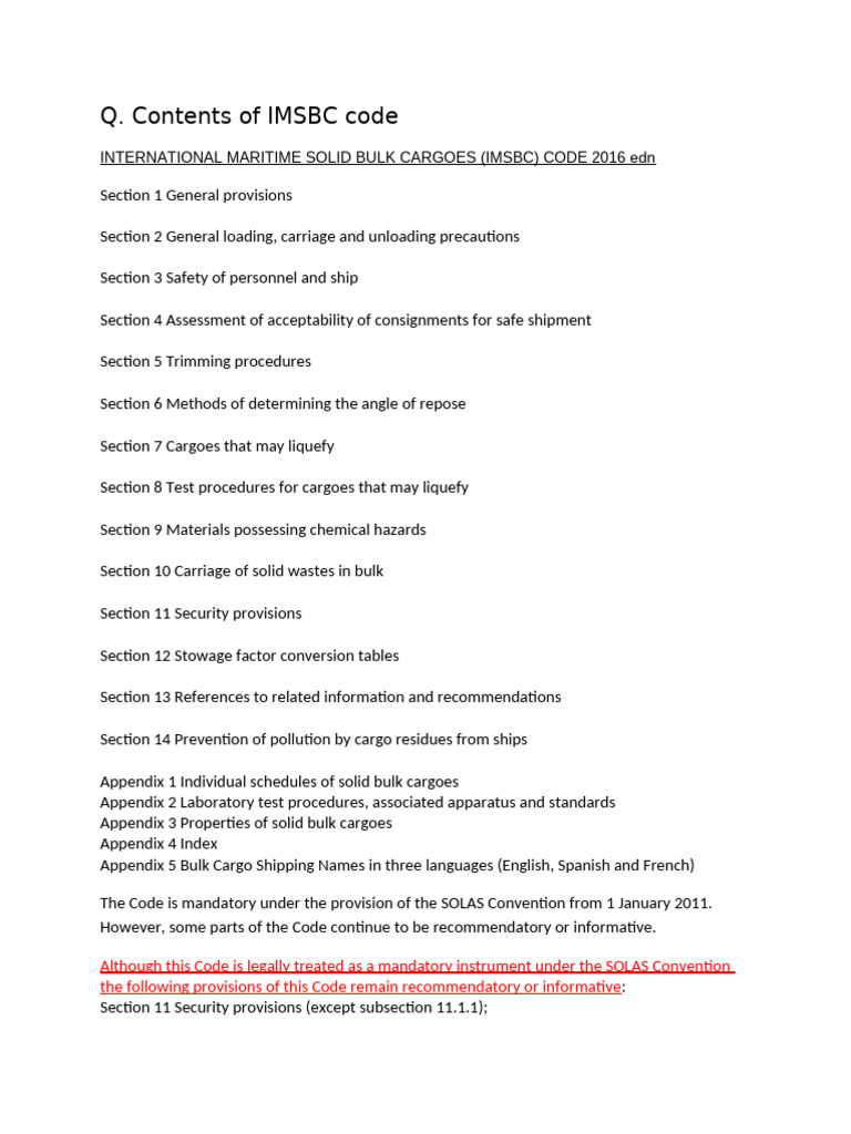 IMSBC Code Overview for Bulk Cargoes | PDF | Cargo | Ships