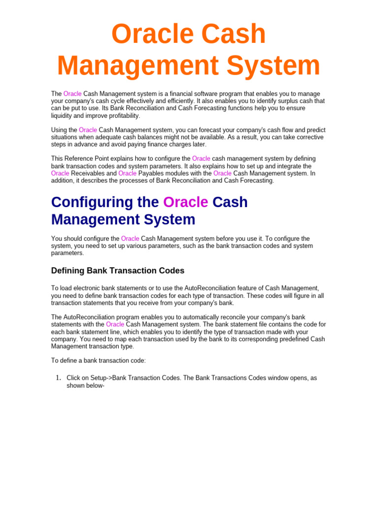 Integrating Oracle Cash Management Modules | PDF | Receipt | Banks