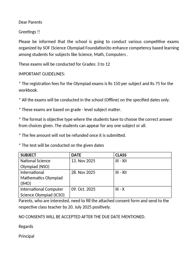 Olympiad Exams 2025 Registration Details | PDF