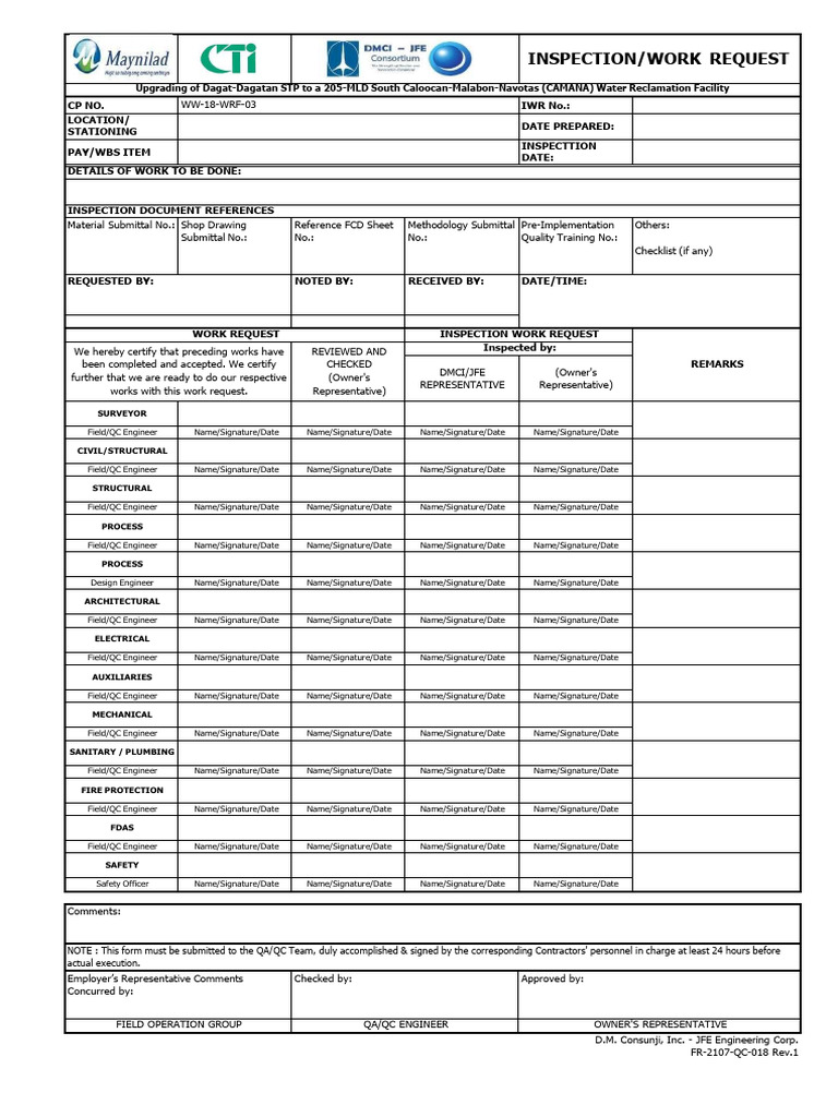 Dagat-Dagatan STP Upgrade Inspection Request | PDF | Pipe (Fluid ...