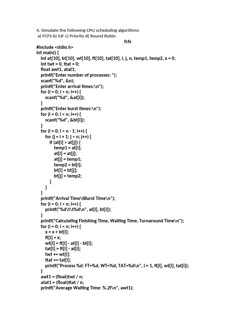 CPU Scheduling Algorithms Simulation | PDF | Software Engineering ...