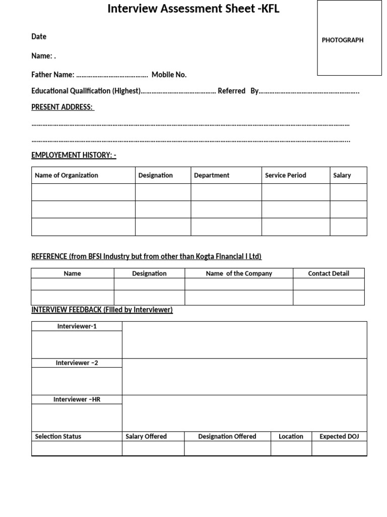 Interview Assessment Sheet-KFL (IAS) | PDF