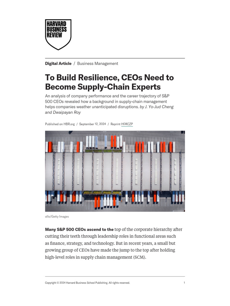 To Build Resilience, CEOs Need To Become Supply-Chain Experts | PDF ...
