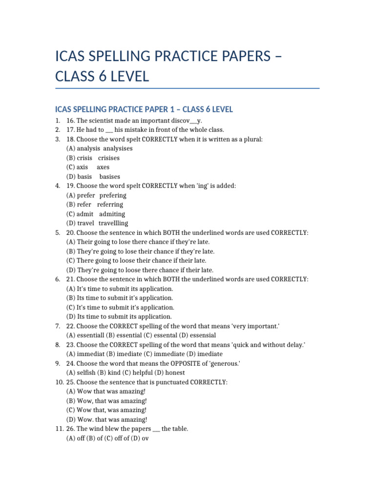 ICAS Year 6 Spelling Practice Papers | PDF | Chess Openings | Linguistics
