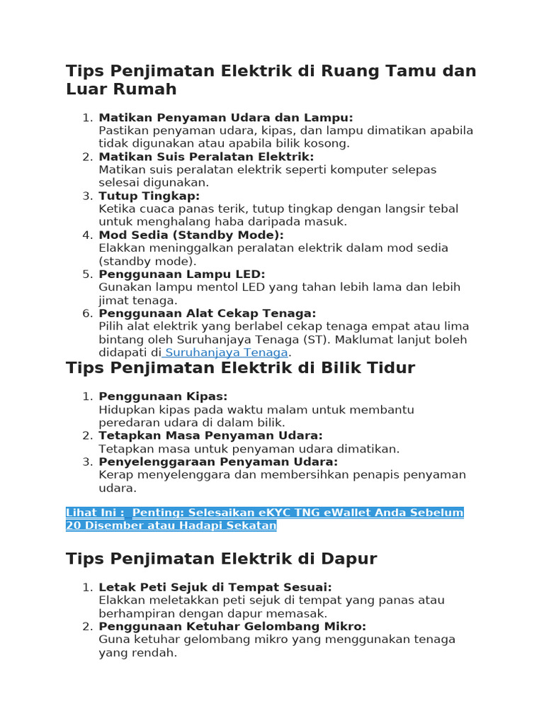 Tips Penjimatan Elektrik Di Ruang Tamu Dan Luar Rumah | PDF