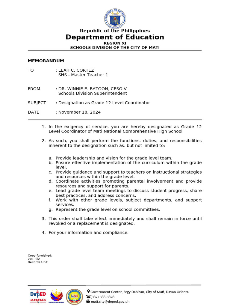 Div Memo Re RMIC Designation Order Template | PDF
