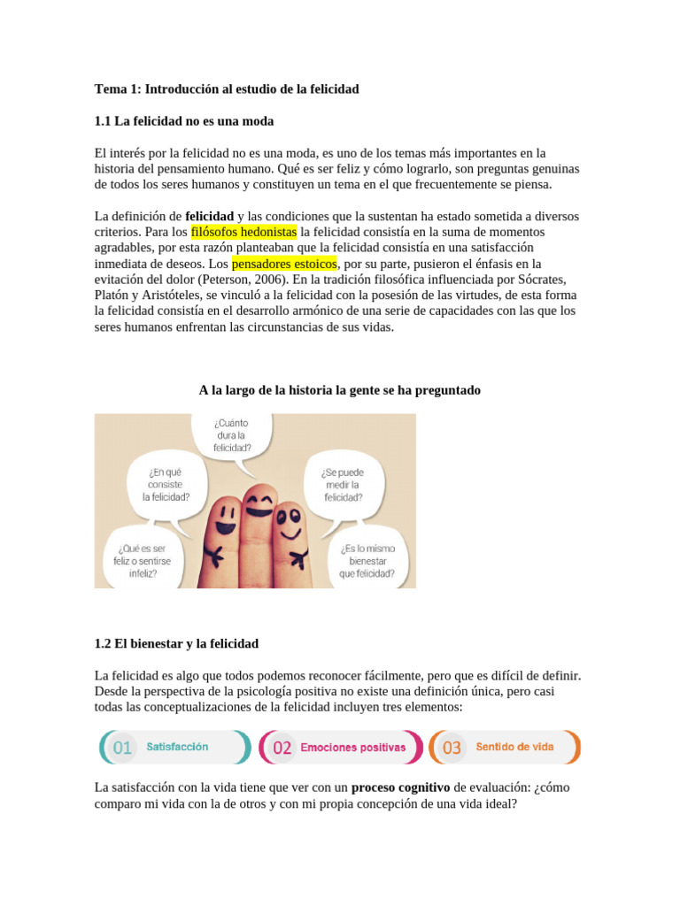 Tema 1 Fundamentos Del Estudio de La Felicidad | PDF | Felicidad ...