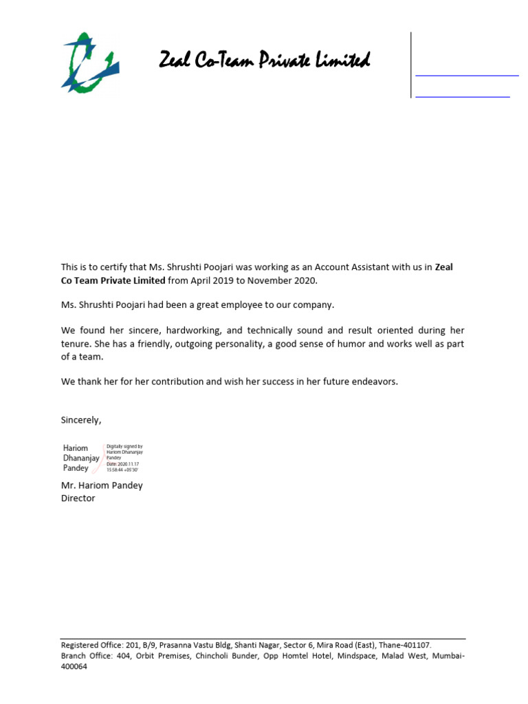 Shrushti - Exp Letter 2 | PDF