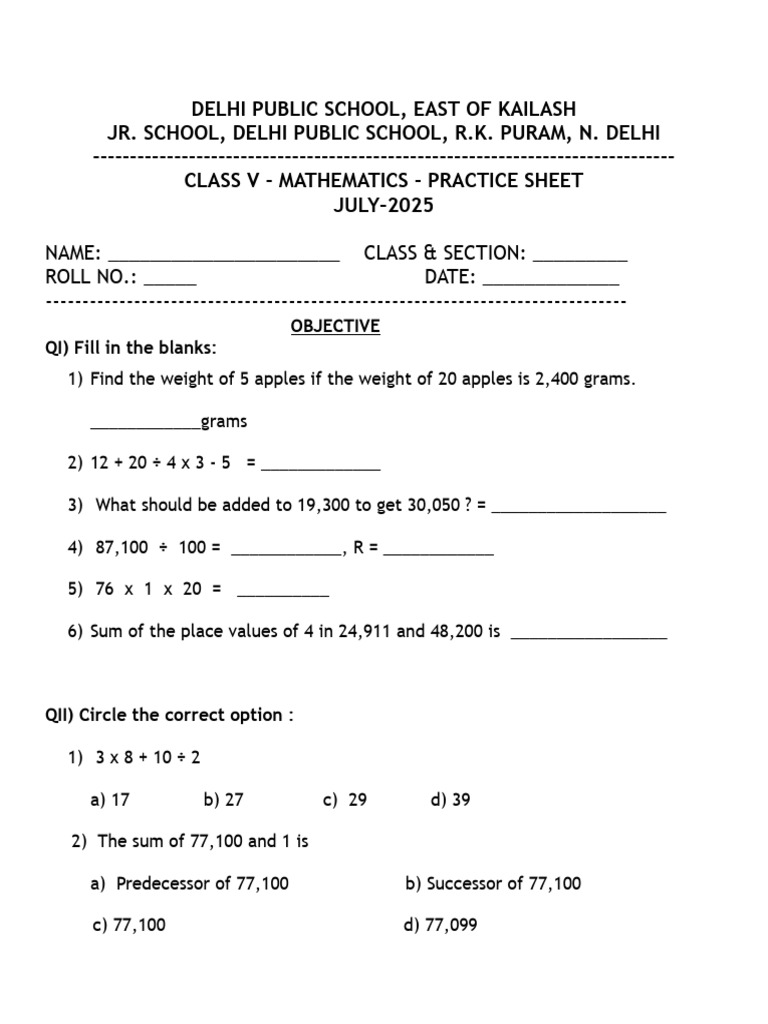 Class 5 Maths: Area & Perimeter Worksheet | PDF