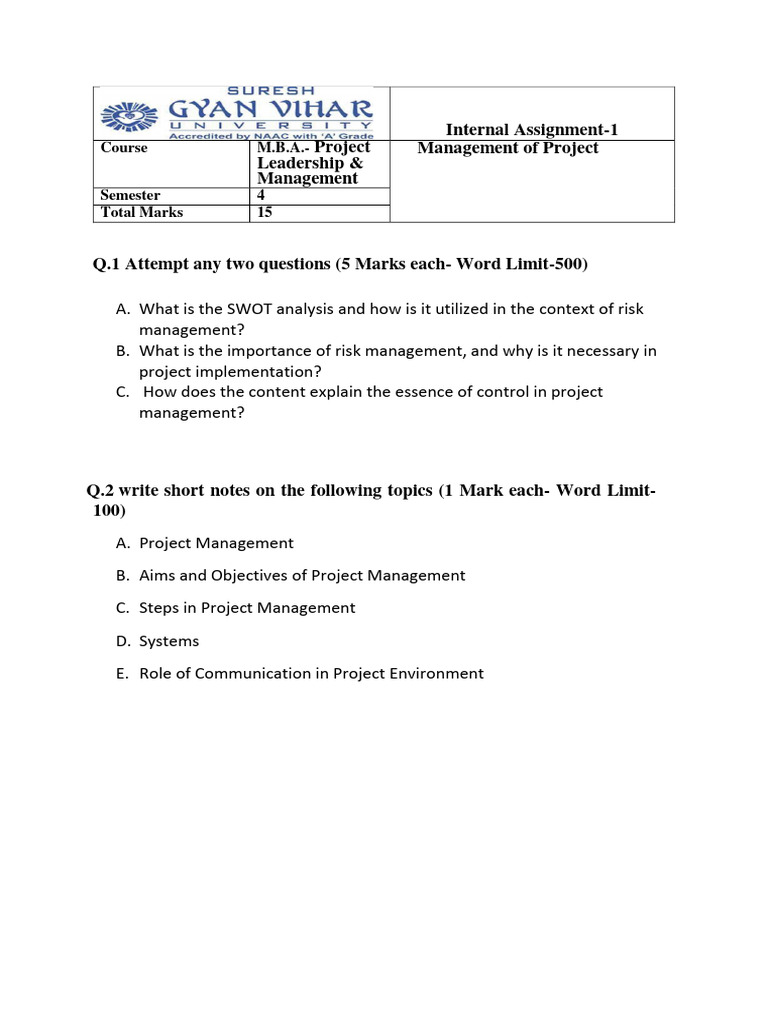 Management of Project 1 | PDF