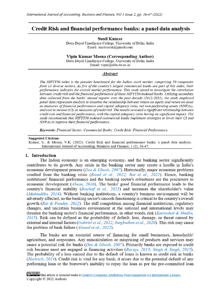 Credit Risk and Financial Performance Banks - A Panel Data Analysis | PDF