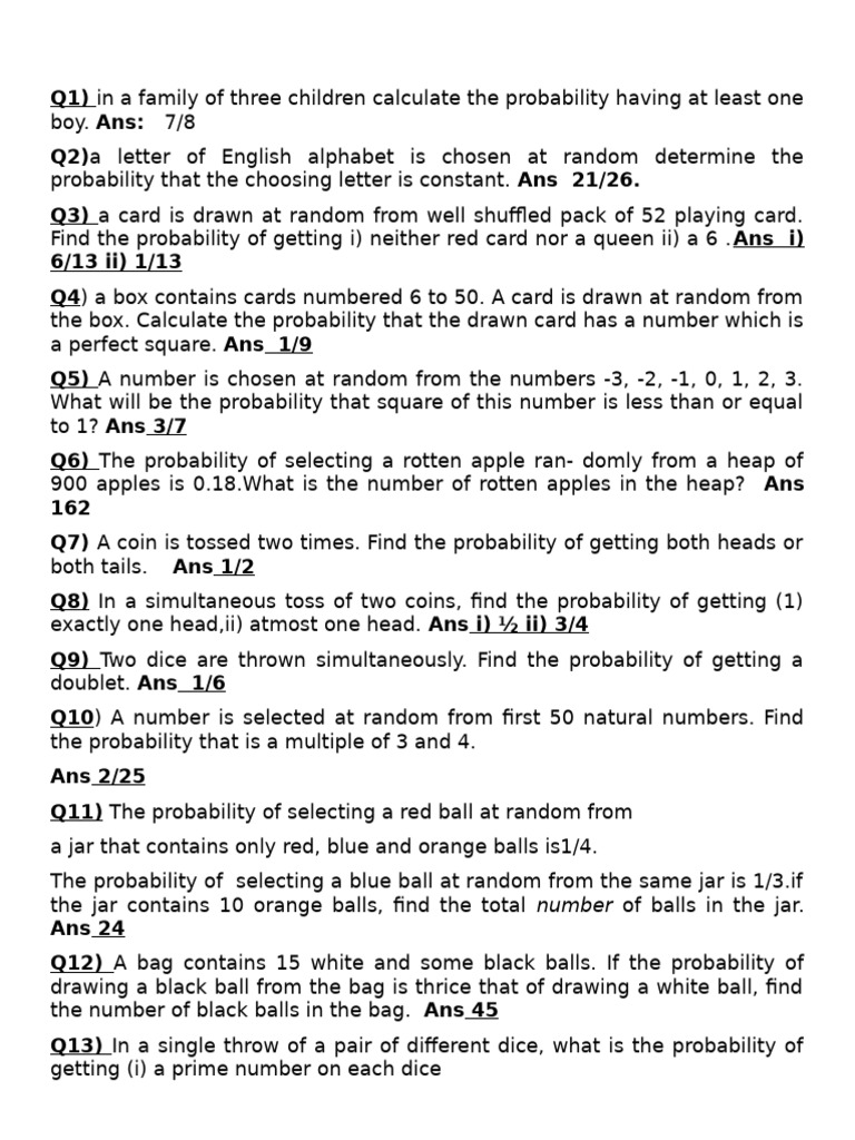 Probability Worksheet 1) 10th | PDF | Probability | Probability Theory