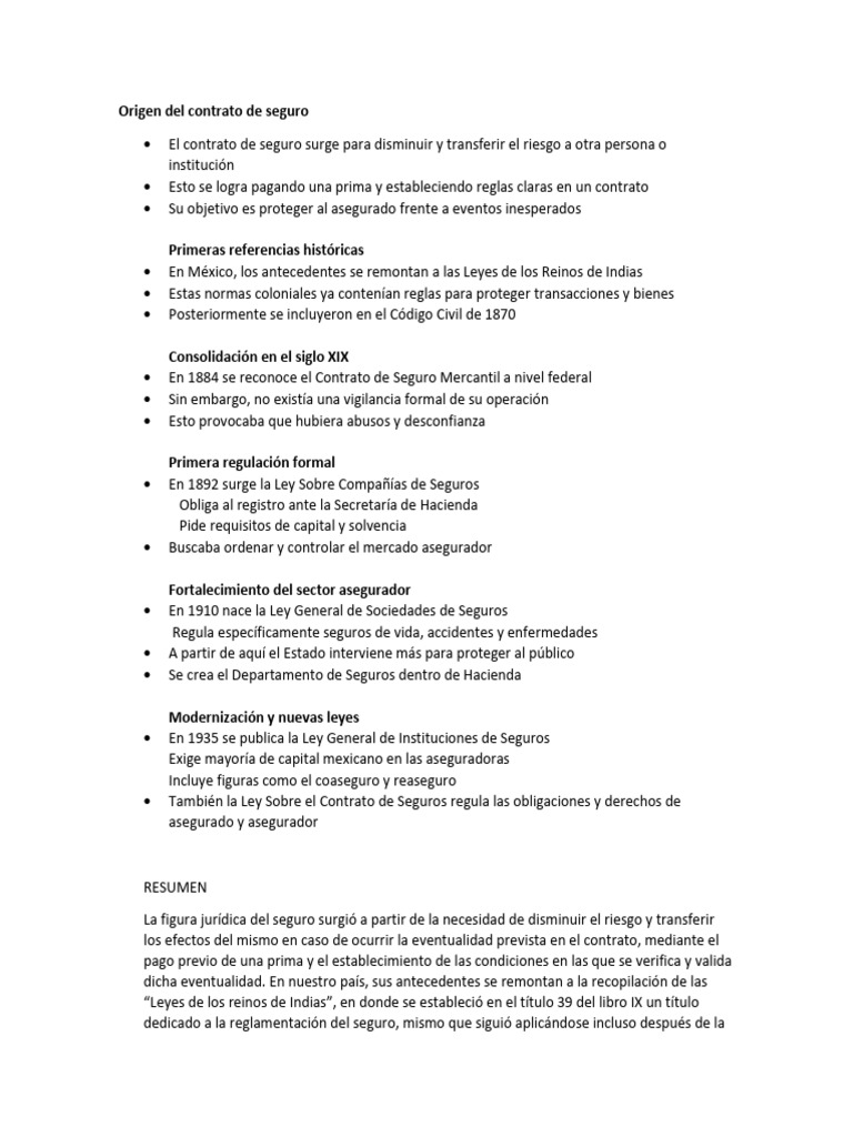 Historia del Contrato de Seguro en México | PDF | Seguro | Póliza de ...
