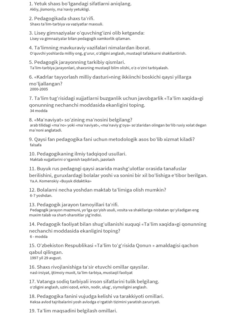 Pedagogika Test X Variant - FULL | PDF