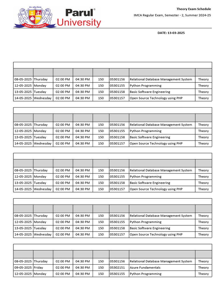IMCA Exam Schedule Summer 2024-25 | PDF | Php | Databases