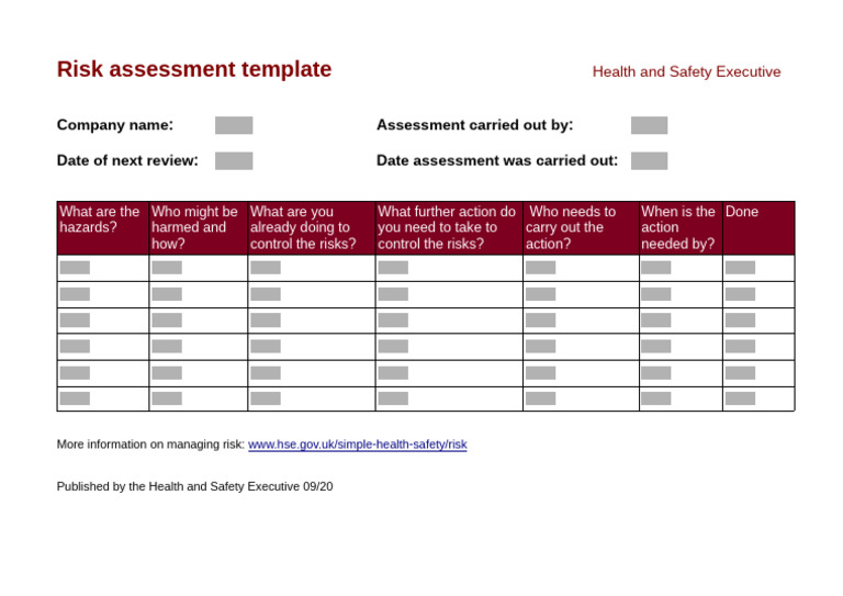 HSE Risk Assessment Template UK | PDF