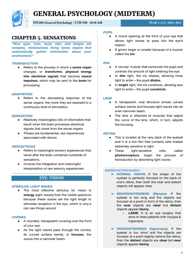 Sensation and Perception in Psychology | PDF | Auditory System | Senses