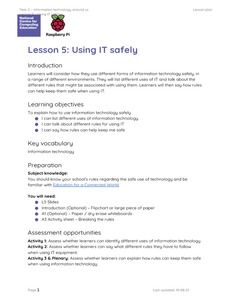L5 Lesson Plan - Information Technology Around Us - Y2 | PDF | Learning ...