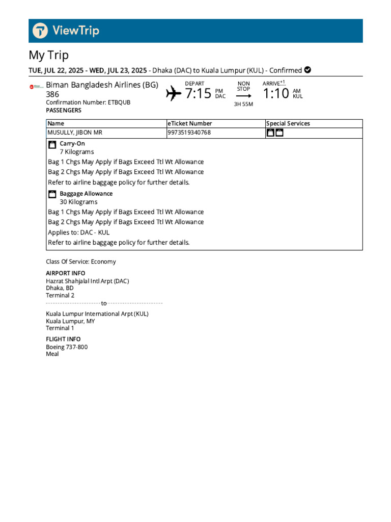 Travelport ViewTrip Itinerary Details | PDF