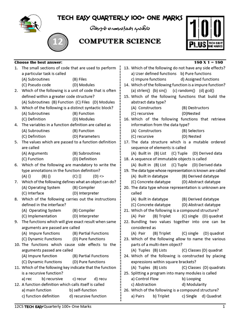 Computer Science Quiz: Key Concepts | PDF | Parameter (Computer ...