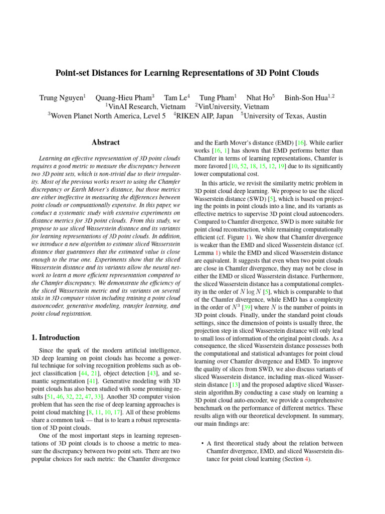 Sliced Wasserstein Distance for 3D Point Clouds | PDF | Estimator ...